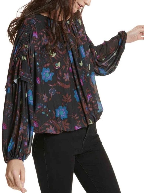 Free People Tops - Free People Women's Blouse Shirt Wild Flower Black Combo Floral Mesh - Size S